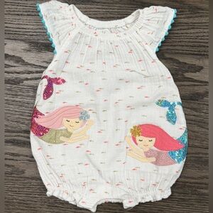 Mud Pie Mermaid Short Sleeve Romper with Snap Closure Toddler Girls 9-12M